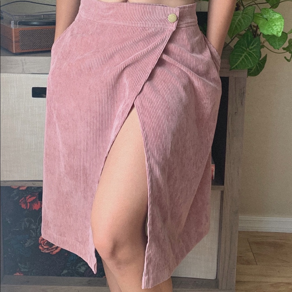 Pink High Slit Skirt